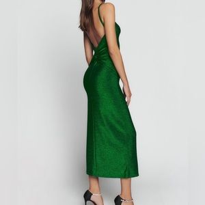 Reformation Breslin Dress in Emerald Sparkle, size S